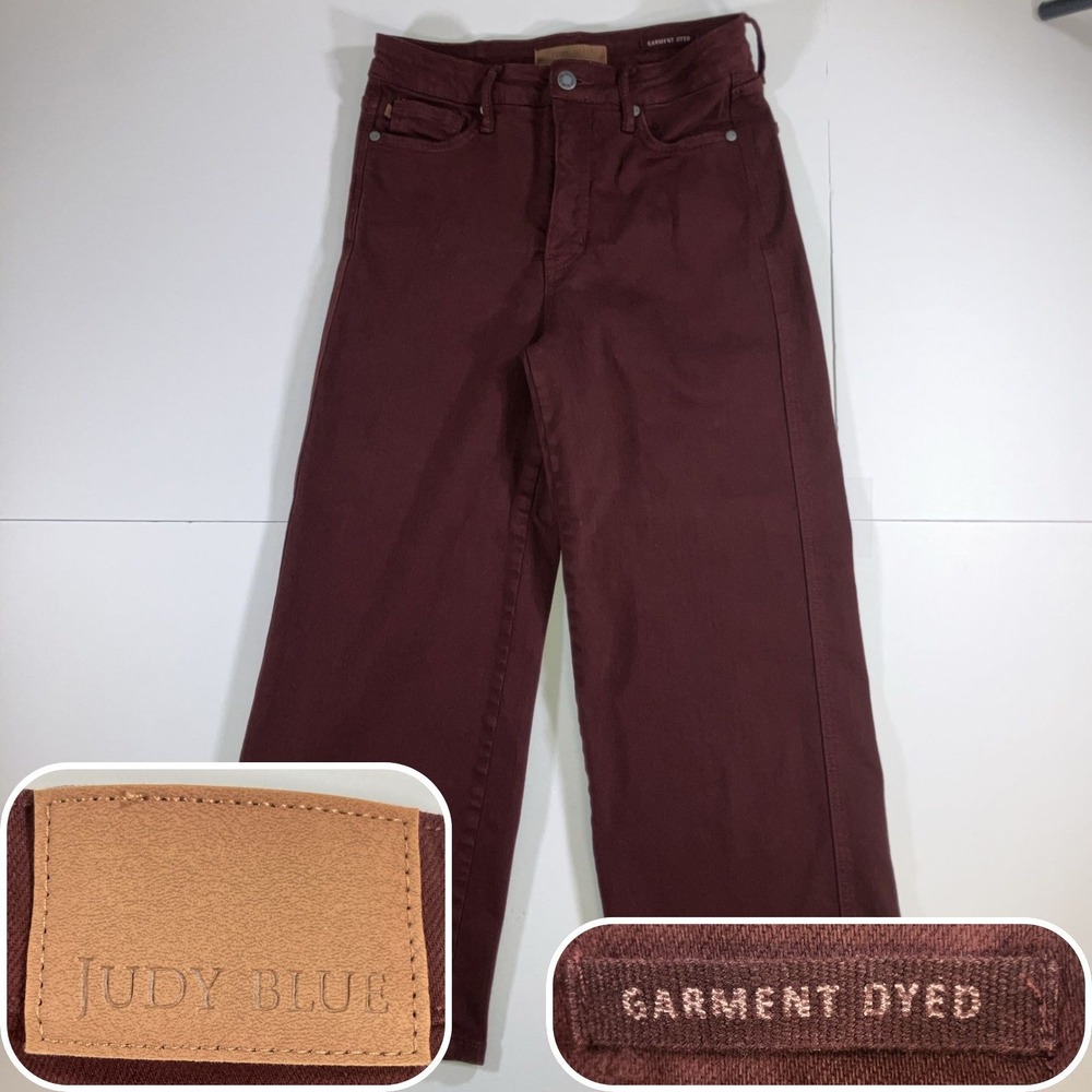 Judy Blue Jeans Womens 5/27 Burgundy Garment Dyed Wide Legged